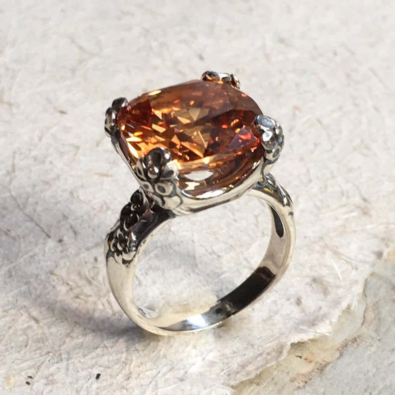 Cushion cut champagne quartz, engagement ring, Statement ring, large stone ring, alternative ring, rustic orange ring Hello spring R2272-4 image 3