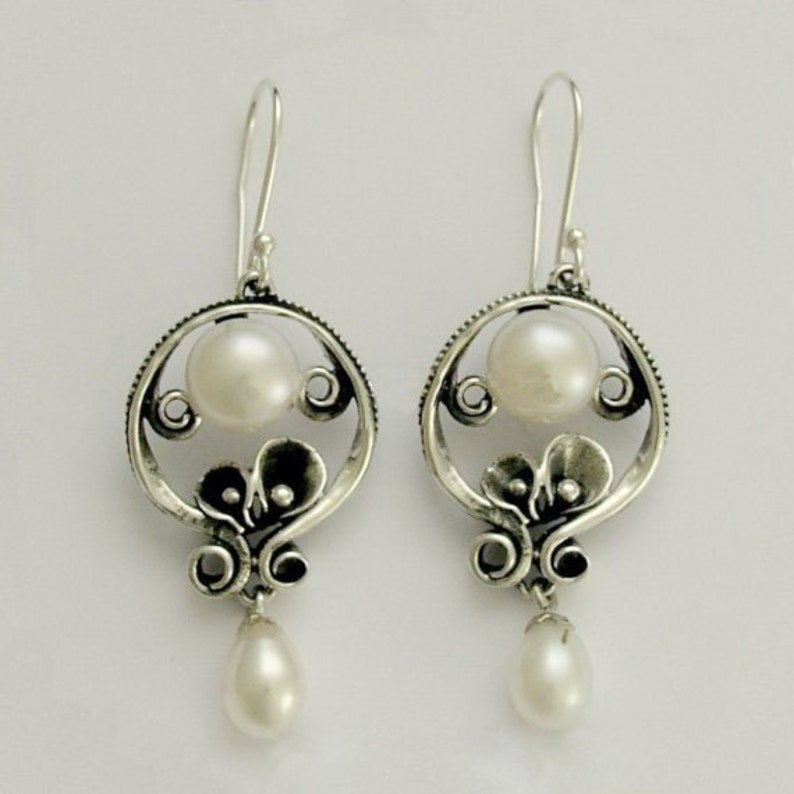 Opal earrings, pearl earrings, Sterling silver earrings, blue opal gemstones, gemstones earrings, dangle earrings, drops Suddenly E2151 image 2
