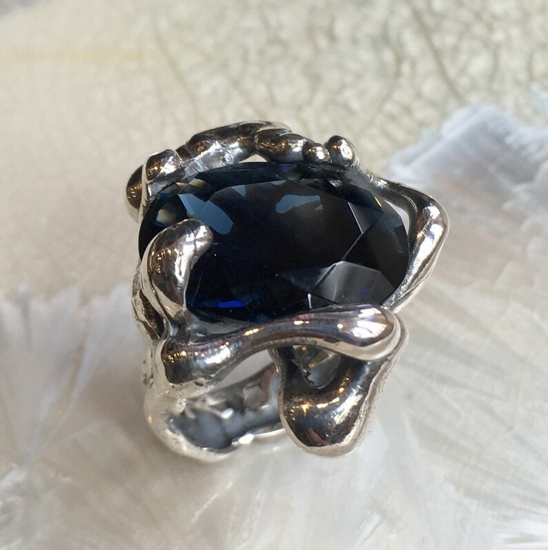 Navy Blue Quartz Ring Gemstone Ring Statement Ring Cocktail Etsy