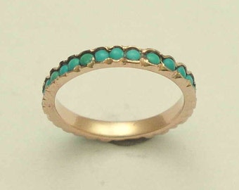 Solid rose gold ring, turquoises ring, Stacking ring, Wedding ring, gold ring, Vintage Turquoise band, eternity ring - Eternity ring RG0911