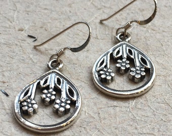 Drop sterling silver earrings, simple earrings, dangle earrings, floral earrings, casual earrings, light earrings - Hanging flowers E8051