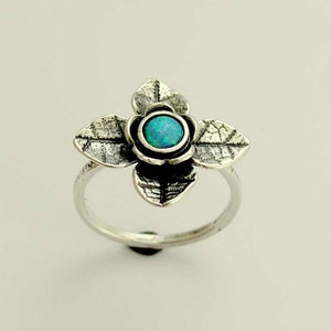 Opal Silber Ring, Organischer Ring, oxidierter Ring, Natur Ring, Zweig Ring, Silber Blatt Ring, Boho Ring, Hippie Ring - Schatzsuche R1692A