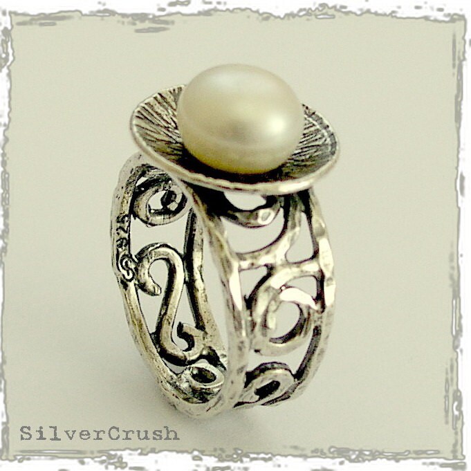 Silver Ring, Engagement Ring, June Birthstone Pearl, Pearl
