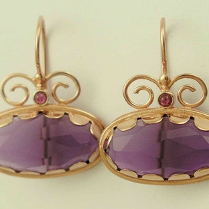 Solid rose gold Amethyst earrings, 14K gold earrings, bridal Amethyst earrings, Gemstone earrings, purple earrings, Boho - Once...EG8836
