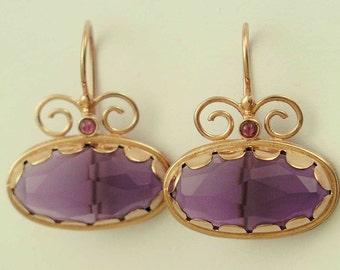 Amethyst earrings, solid rose gold earrings, 14K gold earrings, bridal earrings, Gemstone earrings, purple earrings, Boho - Once...EG8836