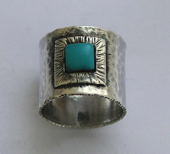 Turquoise Ring Wide Oxidized Ring Birthstone Ring Sterling - Etsy