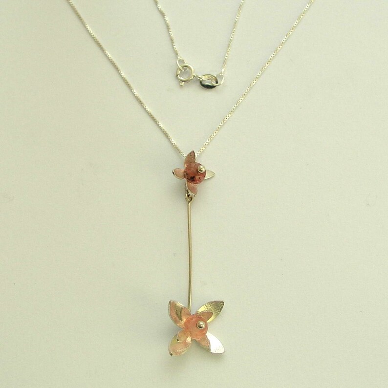 flower necklace blue quartz Hanging vine N8981 silver chain floral necklace flower pendant long silver pendant Blue quartz necklace