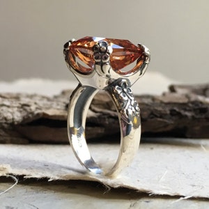 Cushion cut champagne quartz, engagement ring, Statement ring, large stone ring, alternative ring, rustic orange ring Hello spring R2272-4 image 2