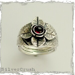 Garnet ring, Red gemstone ring, botanical ring, organic leaf ring, cocktail ring, statement ring, Sterling silver ring The dream R1695A image 2
