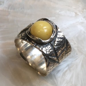 Amber ring, gemstone ring, wide ring, sterling silver ring, botanical ring, leaves ring, leaf ring, statement ring - A Simple day R2615