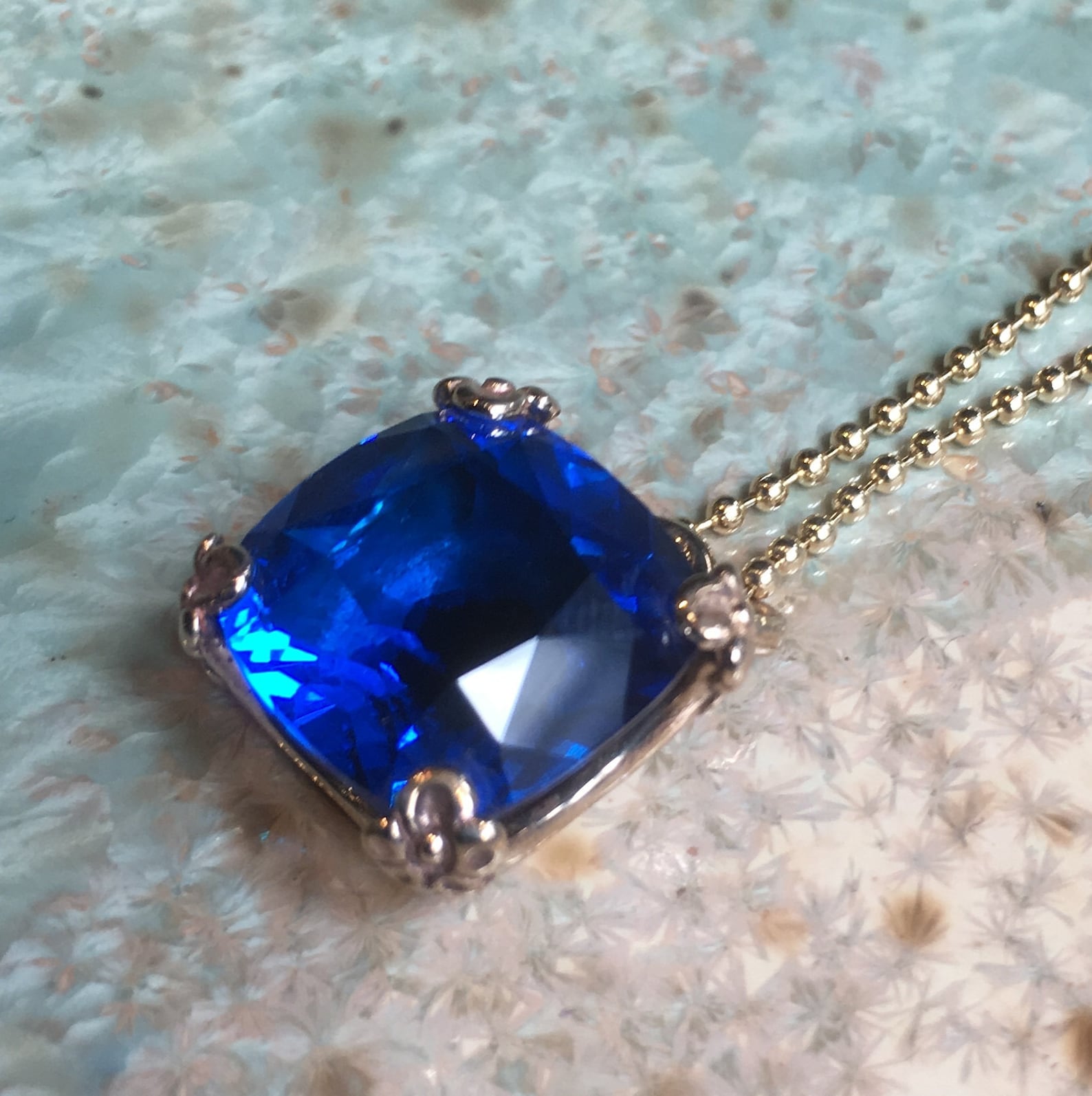 Blue Quartz Necklace Blue Quartz Pendant Cushion Cut Stone Etsy