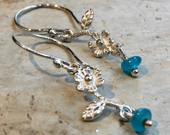 Simple flower earrings, sterling silver earrings, blue quartz earrings, floral earrings, dangle earrings, dainty earrings - In Dreams E8061