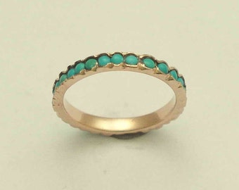 Solid Rose gold thin band, turquoise ring, minimal gemstones ring, infinity ring, wedding band, gold band, simple ring, Eternity ring RG0911