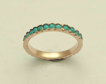 Solid Rose gold thin band, turquoise ring, minimal gemstones ring, infinity ring, wedding band, gold band, simple ring, Eternity ring RG0911