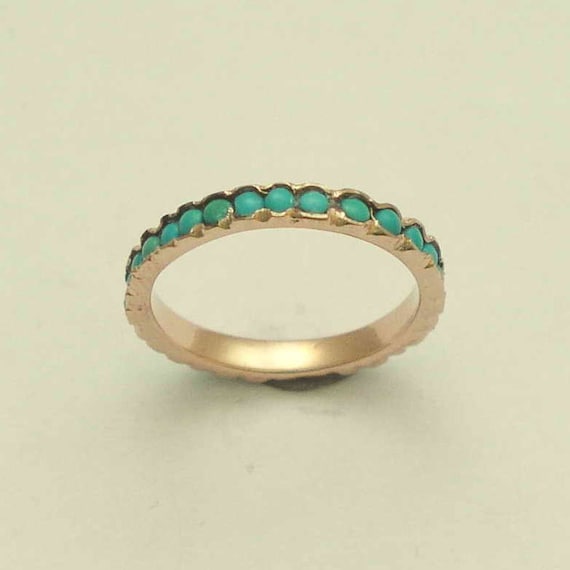 Solid Rose gold thin band turquoise ring minimal gemstones | Etsy