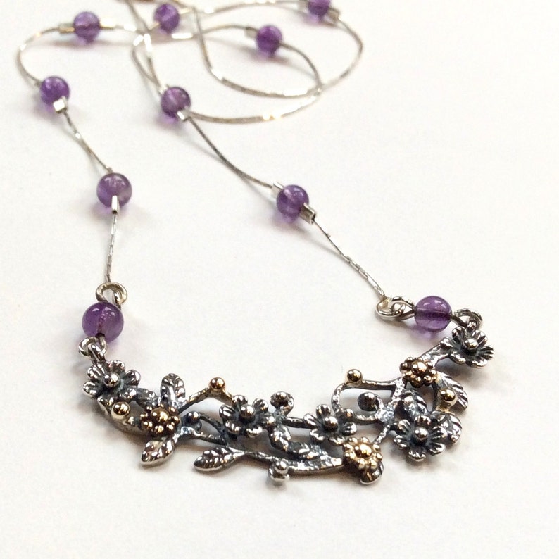 Solid Gold Floral Necklace Botanical Necklace Flowers Etsy