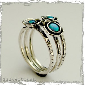 Anello di opali blu, anello madri, anello natura, anello argento, anello di fidanzamento foglia, anello fiori, regalo per mamma, anello boho - Guess R1686-1