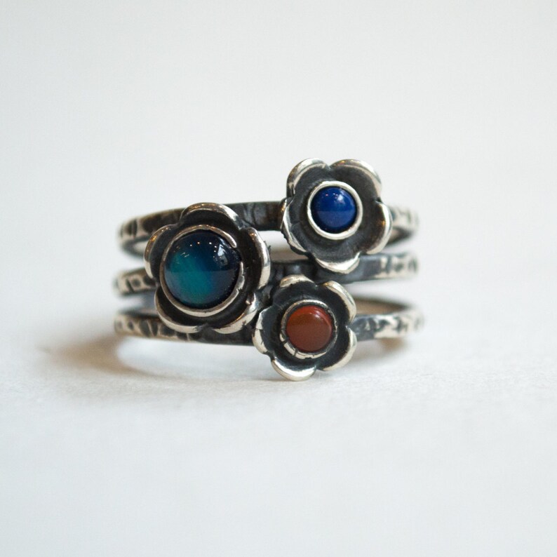 Guess R1686-5 Turquoises ring sterling silver ring mothers ring family ring three birthstones ring stacking rings Gemstones ring
