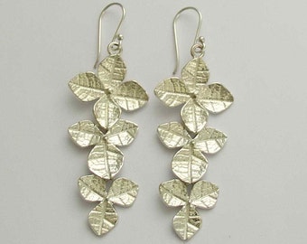 Botanical earrings, leaf earrings, long earrings, dangle silver earrings, shiny silver earrings, sterling silver earrings - Impulse E2144