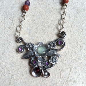 Sterling silver necklace, leaf necklace, botanical necklace, gemstones necklace, silver leaves necklace, bridal  - After the rain N4633-1