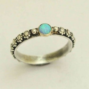 Opal ring, Silver gold ring, two tone ring, engagement ring, flowers ring, thin ring, skinny stacker ring, bohemian ring - Your desire R1286