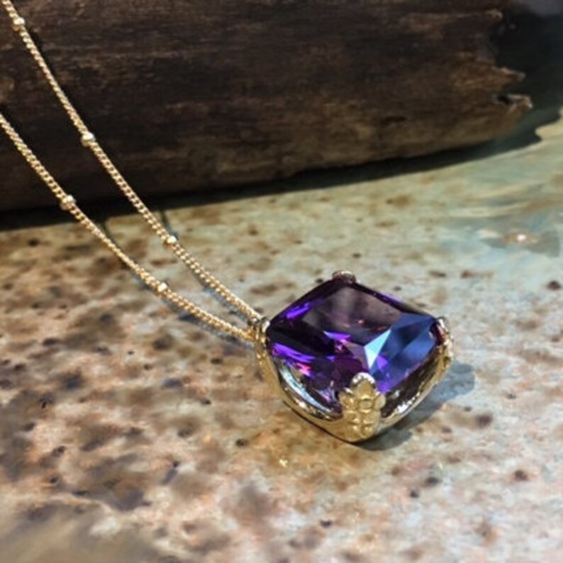 Amethyst necklace cushion cut stone pendant amethyst Etsy