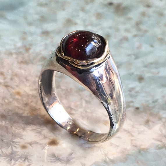 Garnet ring two tones ring silver gold ring red stone | Etsy