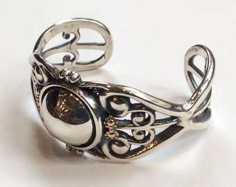 Cuff Bracelet, sterling silver cuff, Ornate bracelet, Two tone bracelet , Wide cuff bracelet, casual cuff, boho cuff - Love Me Do B3007