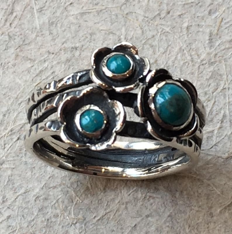 Guess R1686-5 Turquoises ring sterling silver ring mothers ring family ring three birthstones ring stacking rings Gemstones ring