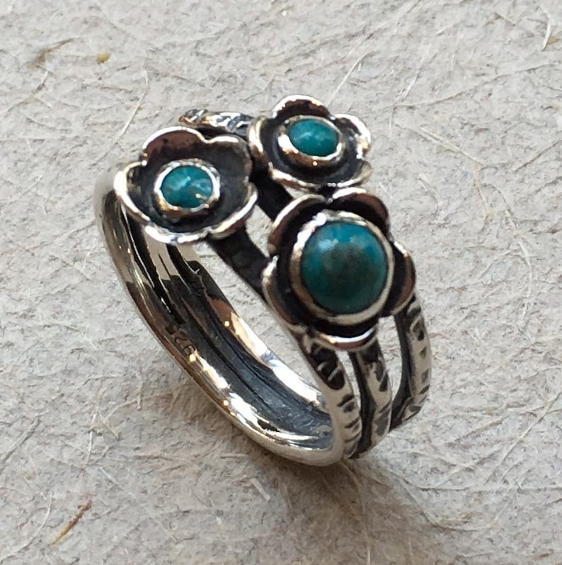 Guess R1686-5 Turquoises ring sterling silver ring mothers ring family ring three birthstones ring stacking rings Gemstones ring
