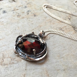 Garnet necklace, gemstone pendant, organic pendant, chunky silver pendant, January birthstone, simple necklace - The Seven Seas N8915-2