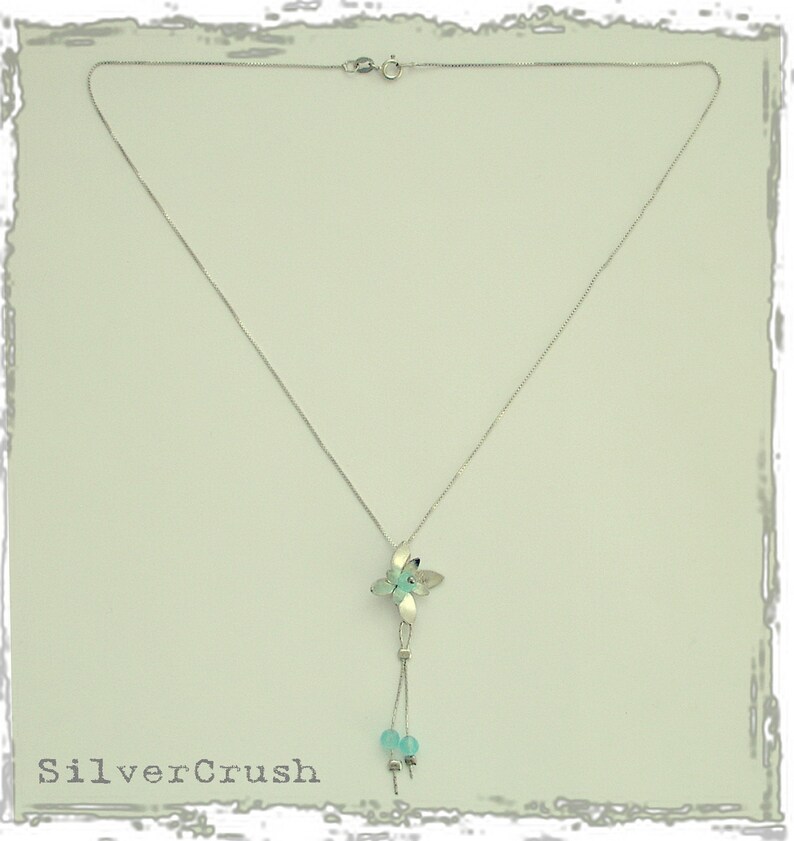 flower necklace blue quartz Hanging vine N8981 silver chain floral necklace flower pendant long silver pendant Blue quartz necklace