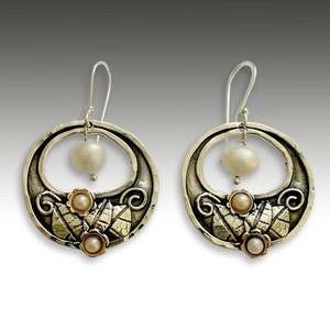 Botanical Earrings, sterling silver earrings, pearl earrings, gold silver earrings, floral earrings, botanical Hanging gardens E2155G image 1