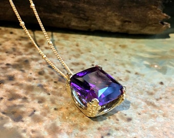 Amethyst necklace, February birthstone, amethyst pendant, cushion cut stone pendant, birthstone jewelry, gold necklace - Hello spring NK2039