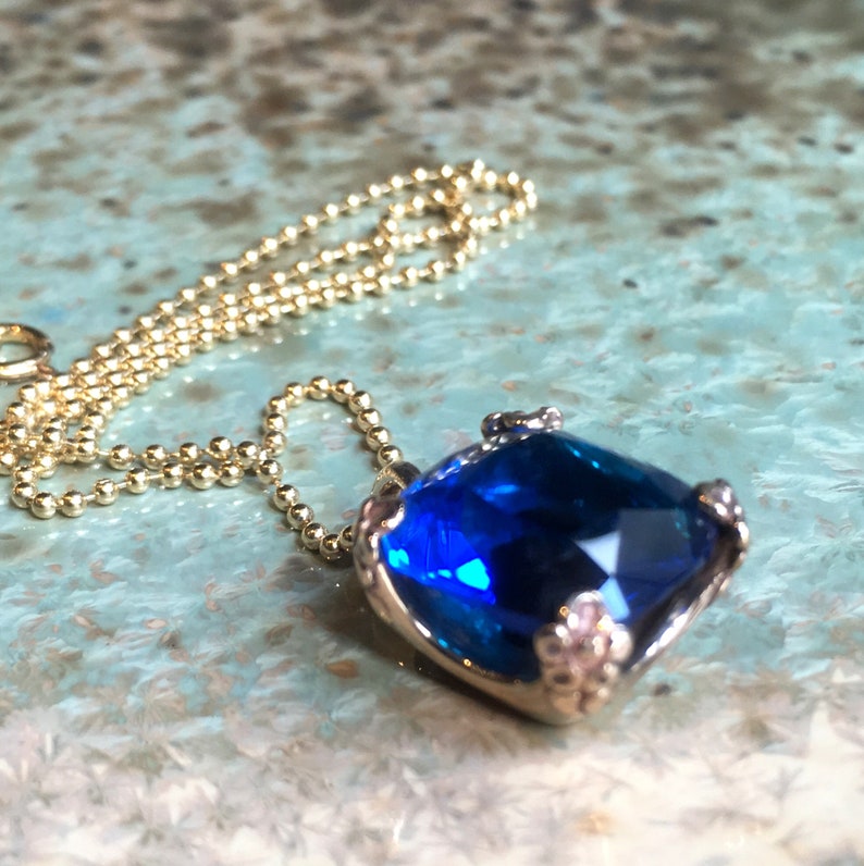 Blue Quartz Necklace Blue Quartz Pendant Cushion Cut Stone Etsy