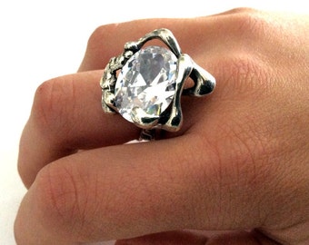 Clear quartz ring, Sterling Silver Ring, engagement ring,  large stone ring, gemstone ring, statement ring, cocktail - Like a dream R1629-1