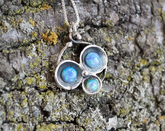 Cluster pendant, opal necklace, simple necklace, Blue opals necklace, sterling silver necklace, casual boho necklace - Into the Night N4501