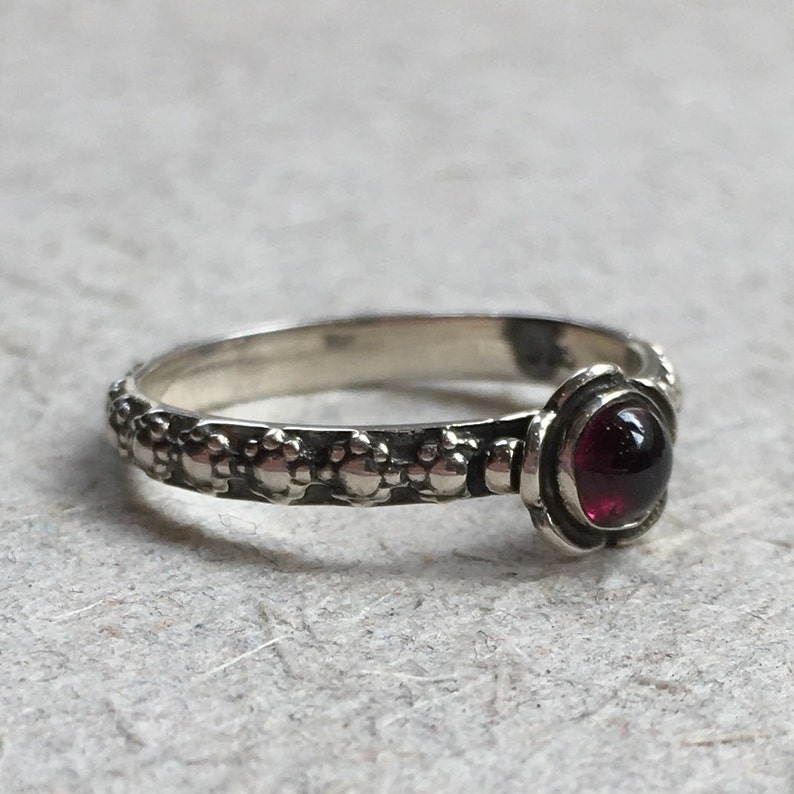 Garnet ring, engagement ring, Thin Ring, floral ring, sterling silver ring, floral band, red ring, Stacking ring Signs of time R1694-1 image 4