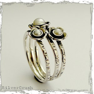 Perlen-Ring, Silber Verlobungsring, Hippie-Ring, Natur Ring, Zweig-Ring, zierliche Ring, Setzring, alternative Ring, einfach - Guess R1686