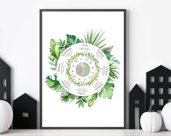 Stampa della Ruota Botanica dell'Anno / Calendario del Sabbat della Strega Verde (download digitale)