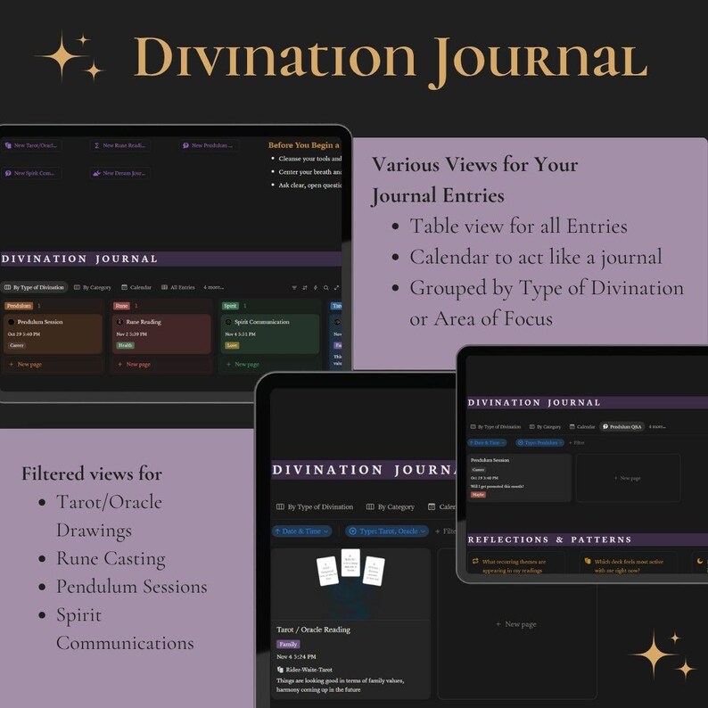 Witch’s Compendium Notion Template | Digital Grimoire | Astrology Calendar 2026 + Divination Journal Add-On image 12