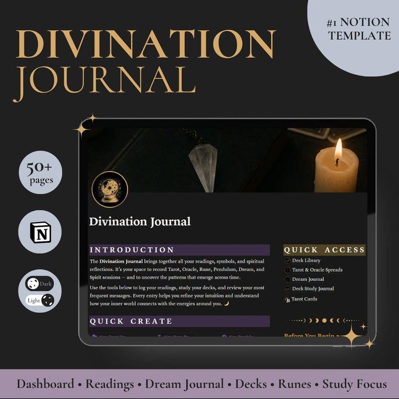 Witch’s Compendium Notion Template | Digital Grimoire | Astrology Calendar 2026 + Divination Journal Add-On image 10