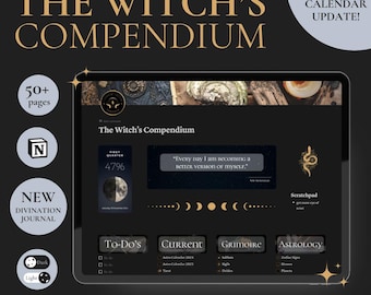 Sjabloon voor het compendiumbegrip van de heks | Digitale grimoire | Astrologiekalender 2026 + add-on waarzeggerijdagboek