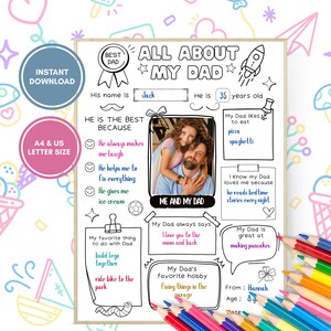 Alles über meinen Vater Arbeitsblatt, Alles über meinen Vater zum Ausdrucken Füllen Sie den leeren Vatertags-Fragebogen aus, DIY-Vatertagsgeschenk von Kindern