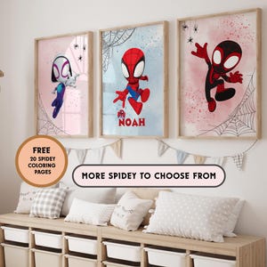 Set di 3 stampe personalizzate di Spiderman, decorazioni personalizzate per la cameretta dei bambini, decorazioni murali di Spiderman, download digitale, poster per la cameretta dei bambini, libro da colorare gratuito