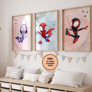 Decorazioni personalizzate per la cameretta di Spiderman: set di 3 stampe di supereroi (download digitale)