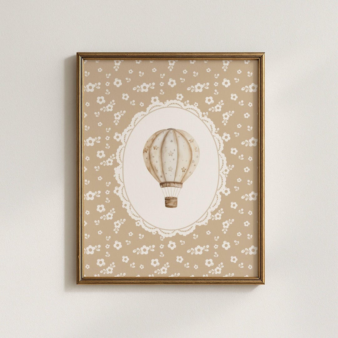 Vintage Hot Air Balloon Nursery Wall Art, Neutral Baby and Kids Room ...
