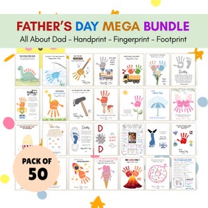 Lot de 50 designs imprimables pour la fête des pères, empreinte de main pour la fête des pères, empreinte de pas, empreinte digitale, tout sur l'activité artisanale cadeau papa, téléchargement immédiat