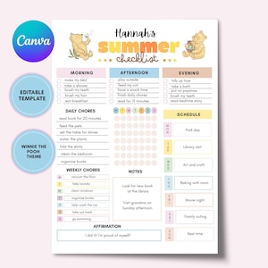 Winnie the Pooh Summer Planner Kids Theme, Summer Printable, Summer School Planner, Summer Kids Weekly Routine, Summer Weekly Schedule Kids