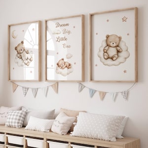 Teddy Bear Wall Art, Baby Shower Nursery Decor, Bear Poster for Nursery, Printable Teddy Bear Prints, Digital Download, Baby Gift Wall Decor